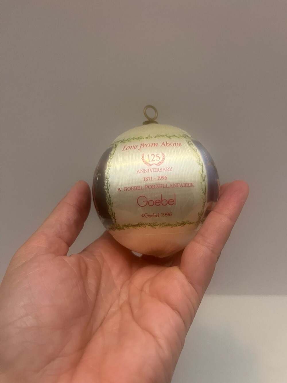 Goebel 125th Anniversary Love From Above Satin Christmas Ornament 1871-1996